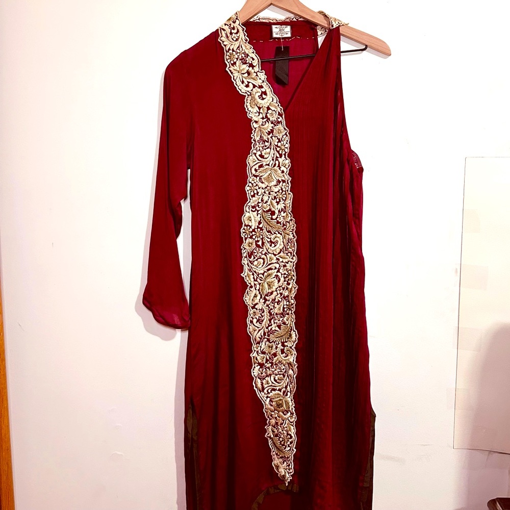 AFH | Tunic | Pleated Red/Rust Asymmetrical Tunic